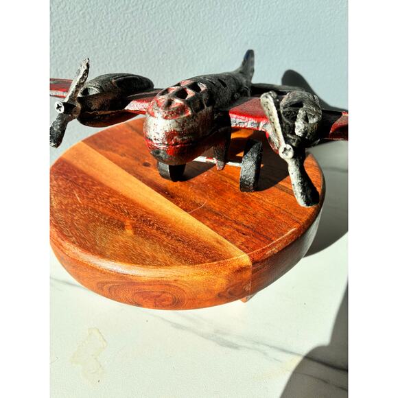 Vintage Cast Iron Red Airplane • Twin Engine • Heavy Antique Style Model Plane - Picture 11 of 16